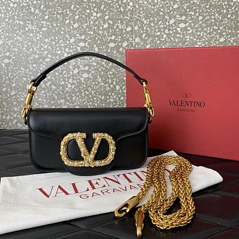 Valentino Garavani Locò Small Shoulder Bag In Calfskin With Jewel Logo Black - 20x11x5cm