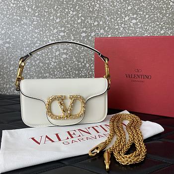 Valentino Garavani Locò Small Shoulder Bag In Calfskin With Jewel Logo White - 20x11x5cm