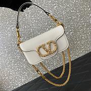Valentino Garavani Locò Small Shoulder Bag In Calfskin With Jewel Logo White - 20x11x5cm - 2