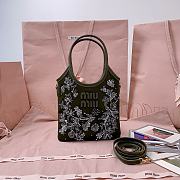 Miumiu Ivy Embroidered Gabardine Bag Olive Green 5BA281 - 24x20cm - 5