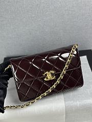 Chanel Mini Flap Bag Patent Lambskin & Gold Tone Metal Dark Brown - 19.5x12x5cm - 3