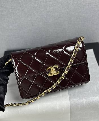 Chanel Mini Flap Bag Patent Lambskin & Gold Tone Metal Dark Brown - 19.5x12x5cm