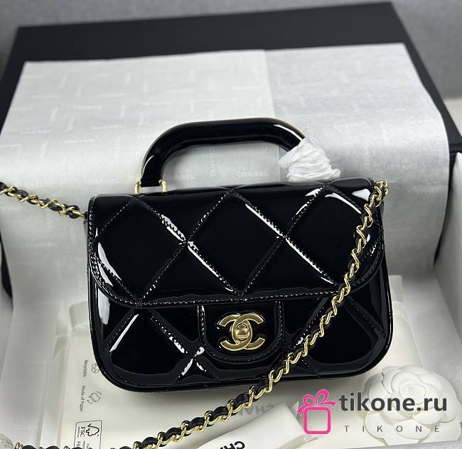 Chanel Mini Flap Bag with Top Handle Metallic Mirror Calfskin & Gold Tone Metal Black - 18.5x13x4.5cm - 1