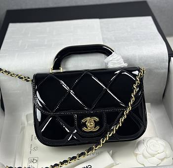 Chanel Mini Flap Bag with Top Handle Metallic Mirror Calfskin & Gold Tone Metal Black - 18.5x13x4.5cm