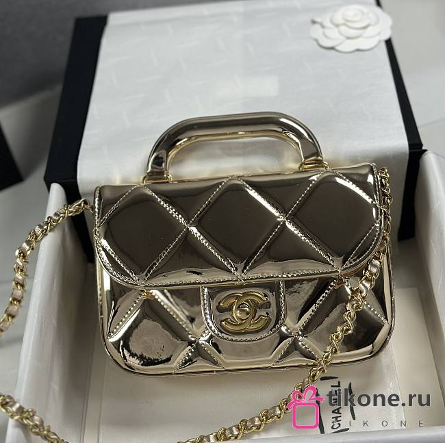 Chanel Mini Flap Bag with Top Handle Metallic Mirror Calfskin & Gold Tone Metal Light Gold - 18.5x13x4.5cm - 1