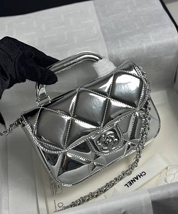 Chanel Mini Flap Bag with Top Handle Metallic Mirror Calfskin & Silver Tone Metal Silver - 18.5x13x4.5cm