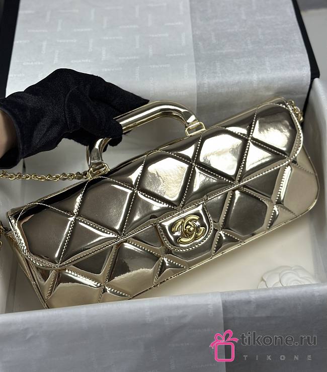 Chanel Large Flap Bag With Top Handle Metallic Mirror Calfskin & Gold Tone Metal Light Gold - 30x12.5x5cm - 1