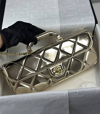 Chanel Large Flap Bag With Top Handle Metallic Mirror Calfskin & Gold Tone Metal Light Gold - 30x12.5x5cm