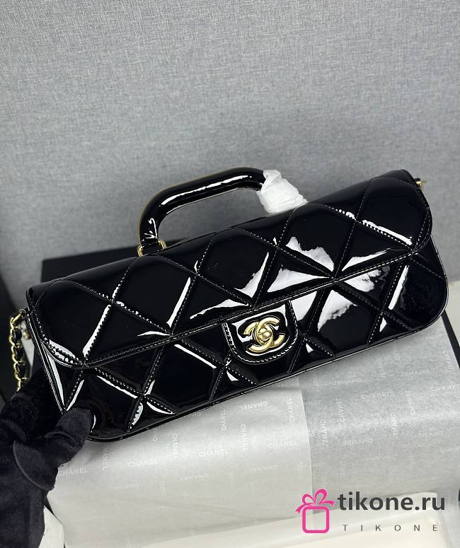 Chanel Large Flap Bag With Top Handle Metallic Mirror Calfskin & Gold Tone Metal Black - 30x12.5x5cm - 1