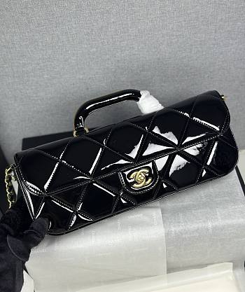Chanel Large Flap Bag With Top Handle Metallic Mirror Calfskin & Gold Tone Metal Black - 30x12.5x5cm