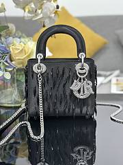 Lady Dior Black Satin with Beaded Embellishments & Rhinestone Charms - 17x15x7cm - 6