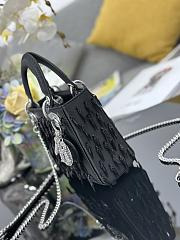 Lady Dior Black Satin with Beaded Embellishments & Rhinestone Charms - 17x15x7cm - 5