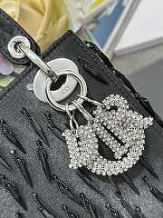 Lady Dior Black Satin with Beaded Embellishments & Rhinestone Charms - 17x15x7cm - 4