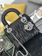 Lady Dior Black Satin with Beaded Embellishments & Rhinestone Charms - 17x15x7cm - 2