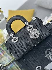 Dior Lady D-Joy Black Satin with Beaded Embellishments & Rhinestone Charms - 22x12x6 - 5
