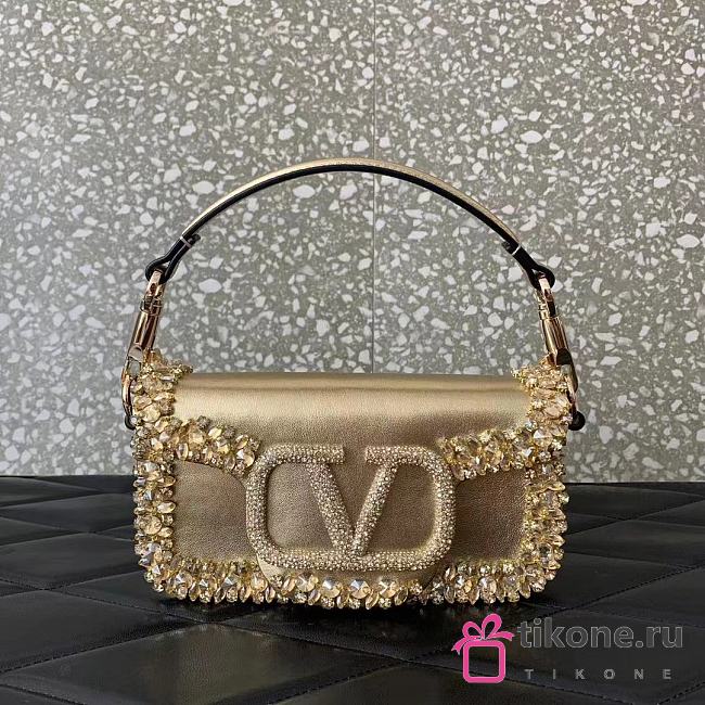 Valentino Garavani Small Loco Embellished Shoulder Bag Gold - 20x11x5cm - 1
