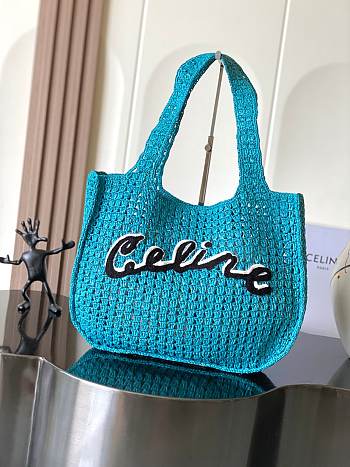 Celine Large Hobo Panier In Raffia Cobalt - 53x34x11cm