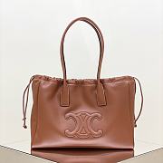 Celine Cabas Drawstring Triomphe Embroidery In Smooth Calfskin Tan - 44x28x18cm - 1