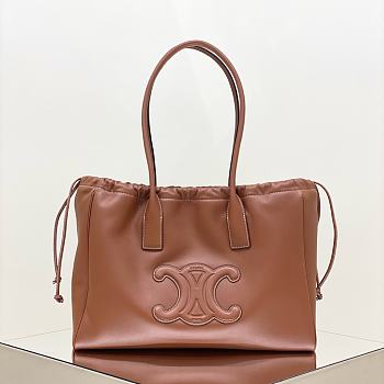 Celine Cabas Drawstring Triomphe Embroidery In Smooth Calfskin Tan - 44x28x18cm
