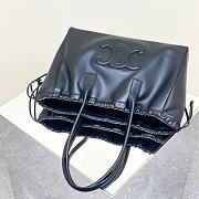 Celine Cabas Drawstring Triomphe Embroidery In Smooth Calfskin Black - 44x28x18cm - 2
