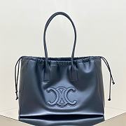 Celine Cabas Drawstring Triomphe Embroidery In Smooth Calfskin Black - 44x28x18cm - 3