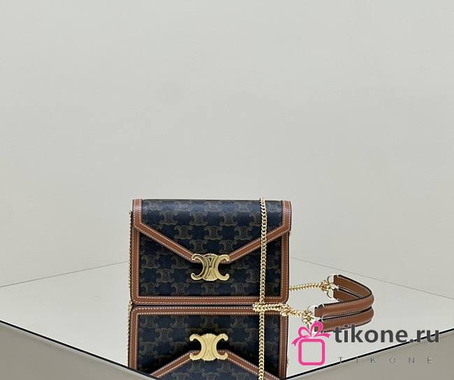 Celine Wallet On Chain Margo In Triomphe Canvas And Calfskin Tan - 19.5x12x4cm - 1