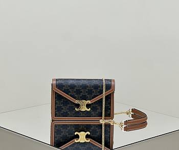 Celine Wallet On Chain Margo In Triomphe Canvas And Calfskin Tan - 19.5x12x4cm