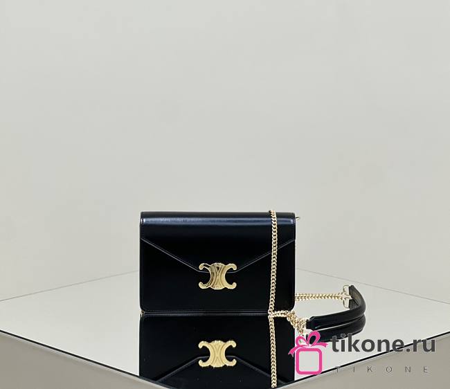 Celine Wallet On Chain Margo In Shiny Calfskin Black - 19.5x12x4cm - 1
