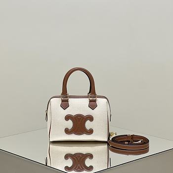 Celine Small Boston Cuir Triomphe In Textile And Calfskin With Gold Hardware Natural Tan - 19.5x14x7cm