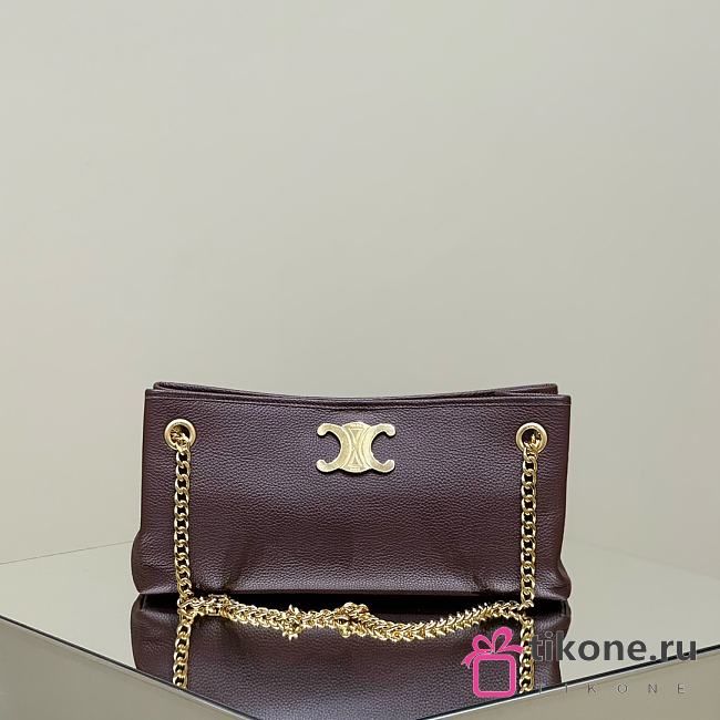 Celine Newspaper Chain Bag Triomphe Soft In Supple Calfskin Chestnut - 31x16x6cm - 1