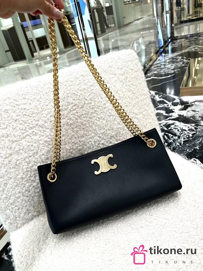 Celine Newspaper Chain Bag Triomphe Soft In Supple Calfskin Black - 31x16x6cm - 1