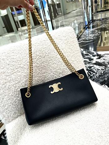 Celine Newspaper Chain Bag Triomphe Soft In Supple Calfskin Black - 31x16x6cm