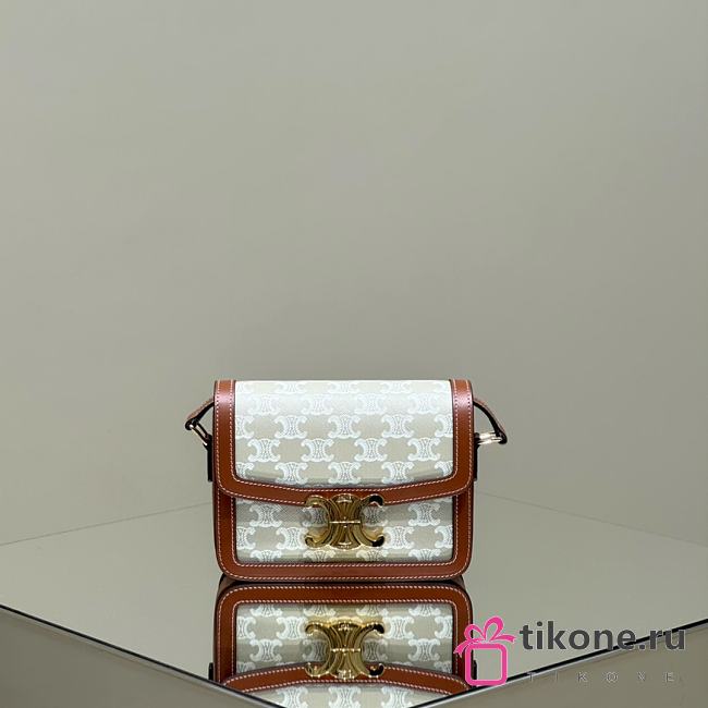 Celine Teen Triomphe Bag In Triomphe Canvas And Calfskin White - 18.5x13.5x7cm - 1