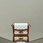 Celine Teen Triomphe Bag In Triomphe Canvas And Calfskin White - 18.5x13.5x7cm - 3