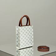 Celine Mini Vertical Tote Bag In Triomphe Canvas And Calfskin White - 20x17x6cm - 4