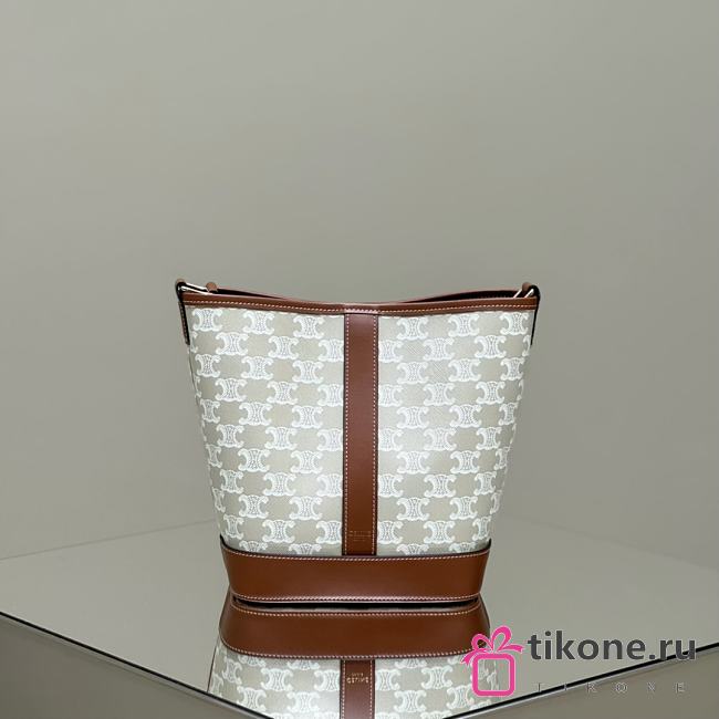 Celine Small Bucket In Triomphe Canvas And Calfskin White - 22x18x13cm - 1