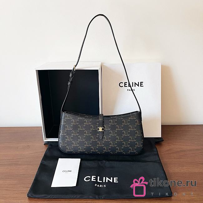 Celine Tina Shoulder Bag In Triomphe Canvas Black - 26×12×3cm - 1
