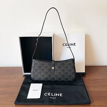 Celine Tina Shoulder Bag In Triomphe Canvas Black - 26×12×3cm