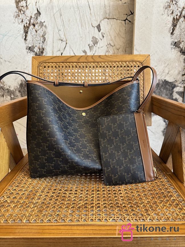 Celine Soft Shopper Bag In Triomphe Canvas And Calfskin - 32.5x24.5x14cm - 1