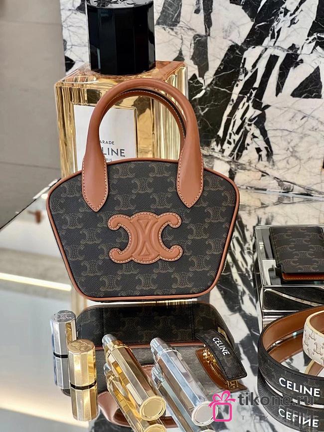 Celine Mini Bowling Bag In Triomphe Canvas And Calfskin Brown - 20x15x5cm - 1