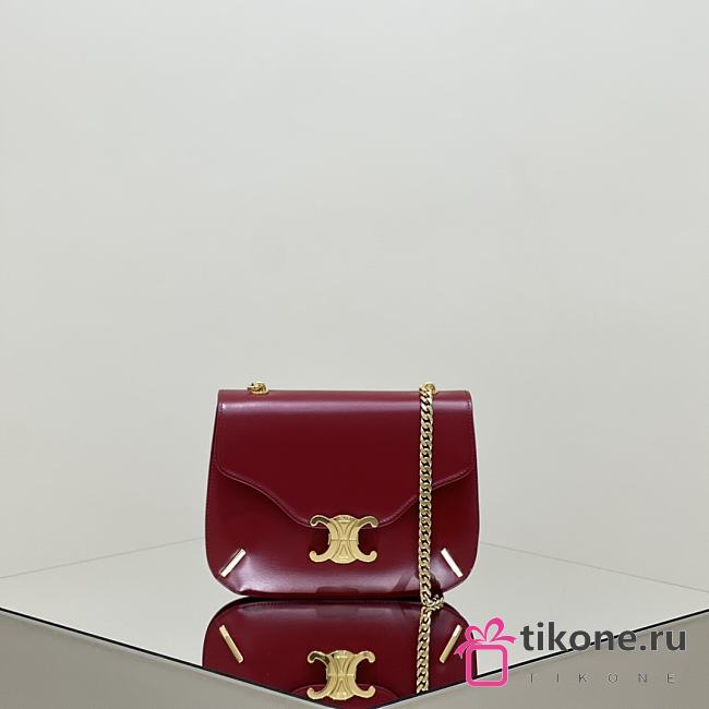 Celine Chain Besace Triomphe in Shiny Calfskin Red - 24.5x17x4cm - 1