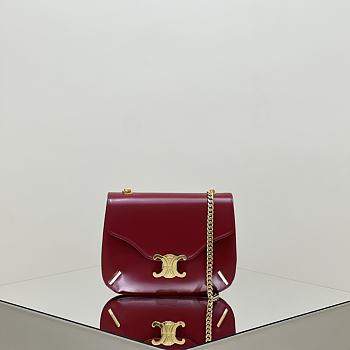 Celine Chain Besace Triomphe in Shiny Calfskin Red - 24.5x17x4cm