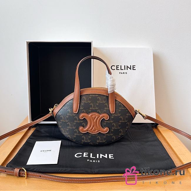 Celine Oval Bag In Triomphe Canvas and Calfskin Tan - 24x20x5cm - 1