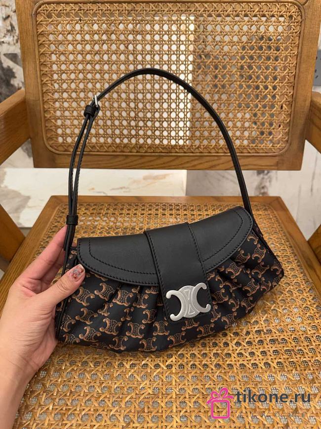 Celine Meidum Polly Bag Triomphe Canvas and Calfskin Black - 29.5x14.5x3cm - 1