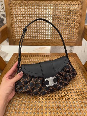 Celine Meidum Polly Bag Triomphe Canvas and Calfskin Black - 29.5x14.5x3cm