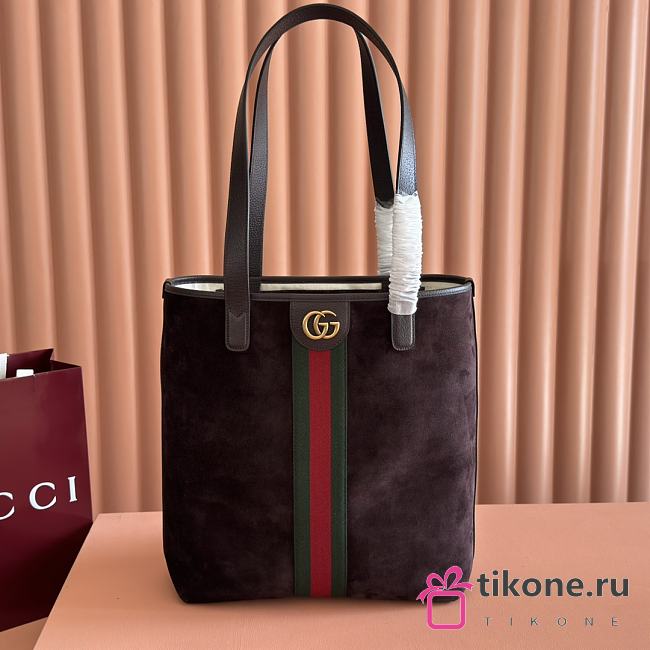Gucci Ophidia Medium Tote Bag In Dark Brown Suede - 36x30x12.5cm - 1