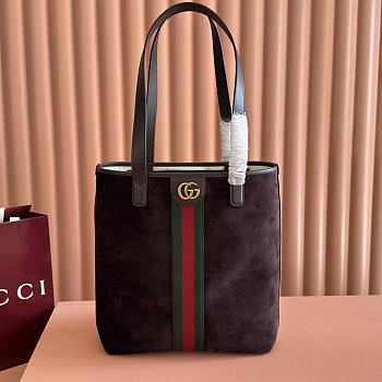 Gucci Ophidia Medium Tote Bag In Dark Brown Suede - 36x30x12.5cm