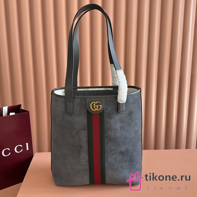 Gucci Ophidia Medium Tote Bag In Gray Suede - 36x30x12.5cm - 1