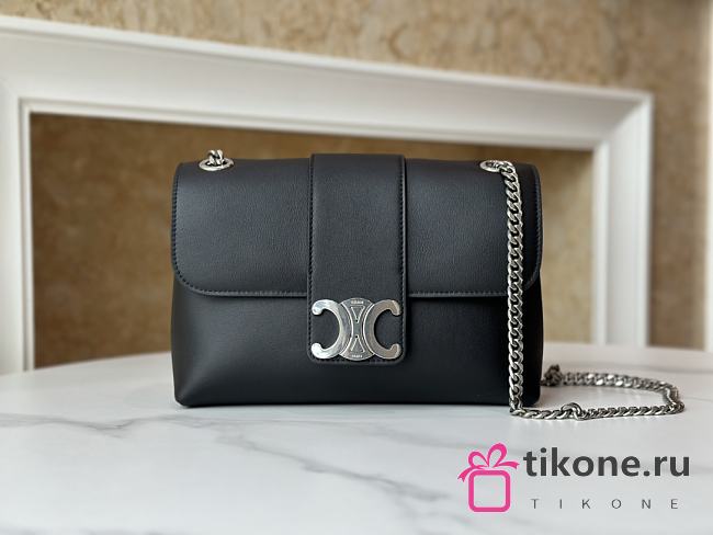 Teen Celine Victoire Bag In Supple Grained Calfskin Black Silver - 25x15x8cm - 1