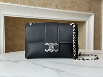 Teen Celine Victoire Bag In Supple Grained Calfskin Black Silver - 25x15x8cm